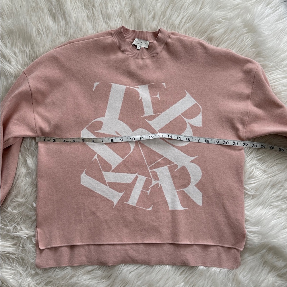 Ted Baker Pink & white Graphic Crewneck Knit Sweater Size 2 - Picture 9 of 10